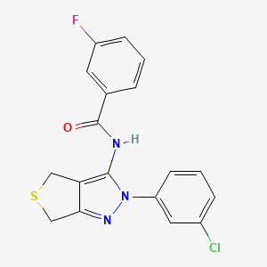 molecular formula C18H13ClFN3OS B2598737 N-[2-(3-chlorophenyl)-2H,4H,6H-thieno[3,4-c]pyrazol-3-yl]-3-fluorobenzamide CAS No. 450340-70-2
