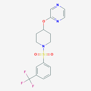 molecular formula C16H16F3N3O3S B2598762 2-((1-((3-(Trifluoromethyl)phenyl)sulfonyl)piperidin-4-yl)oxy)pyrazine CAS No. 1448135-88-3