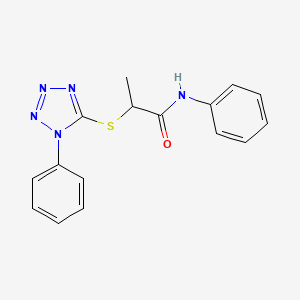 molecular formula C16H15N5OS B2598780 N-phenyl-2-[(1-phenyl-1H-1,2,3,4-tetrazol-5-yl)sulfanyl]propanamide CAS No. 924824-54-4