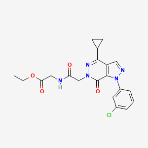 molecular formula C20H20ClN5O4 B2598785 ethyl 2-(2-(1-(3-chlorophenyl)-4-cyclopropyl-7-oxo-1H-pyrazolo[3,4-d]pyridazin-6(7H)-yl)acetamido)acetate CAS No. 1105200-02-9