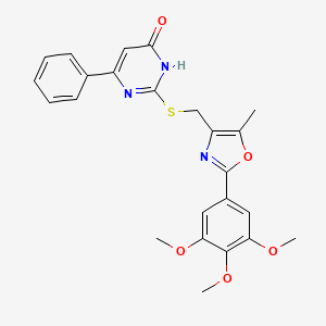 molecular formula C24H23N3O5S B2598839 2-(((5-Methyl-2-(3,4,5-trimethoxyphenyl)oxazol-4-yl)methyl)thio)-6-phenylpyrimidin-4-ol CAS No. 1040646-56-7