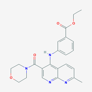 molecular formula C23H24N4O4 B2598850 Ethyl 3-((7-methyl-3-(morpholine-4-carbonyl)-1,8-naphthyridin-4-yl)amino)benzoate CAS No. 1251627-44-7