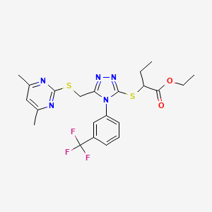 molecular formula C22H24F3N5O2S2 B2598872 ethyl 2-((5-(((4,6-dimethylpyrimidin-2-yl)thio)methyl)-4-(3-(trifluoromethyl)phenyl)-4H-1,2,4-triazol-3-yl)thio)butanoate CAS No. 868222-73-5
