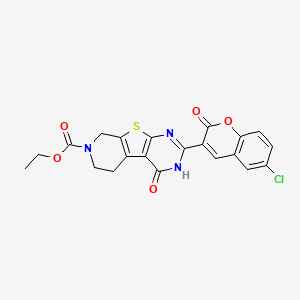 molecular formula C21H16ClN3O5S B2598906 ethyl 5-(6-chloro-2-oxochromen-3-yl)-3-oxo-8-thia-4,6,11-triazatricyclo[7.4.0.02,7]trideca-1(9),2(7),5-triene-11-carboxylate CAS No. 1228073-49-1