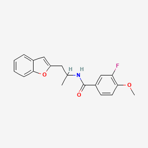 molecular formula C19H18FNO3 B2598913 N-[1-(1-benzofuran-2-yl)propan-2-yl]-3-fluoro-4-methoxybenzamide CAS No. 2034610-92-7