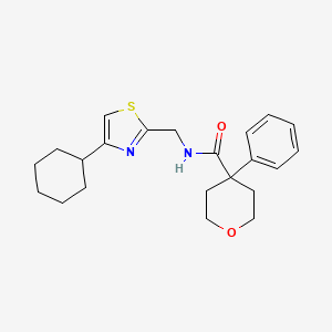 molecular formula C22H28N2O2S B2599055 N-[(4-cyclohexyl-1,3-thiazol-2-yl)methyl]-4-phenyloxane-4-carboxamide CAS No. 2034541-57-4