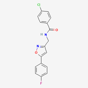 molecular formula C17H12ClFN2O2 B2599057 4-chloro-N-((5-(4-fluorophenyl)isoxazol-3-yl)methyl)benzamide CAS No. 953180-97-7