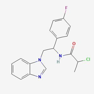 molecular formula C18H17ClFN3O B2599148 N-[2-(Benzimidazol-1-yl)-1-(4-fluorophenyl)ethyl]-2-chloropropanamide CAS No. 2411248-34-3