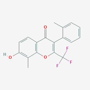 molecular formula C18H13F3O3 B2599185 7-hydroxy-8-methyl-3-(2-methylphenyl)-2-(trifluoromethyl)-4H-chromen-4-one CAS No. 315233-79-5