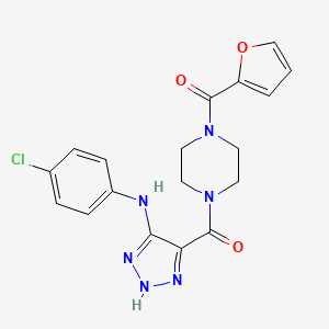 molecular formula C18H17ClN6O3 B2599199 N-(4-chlorophenyl)-4-[4-(furan-2-carbonyl)piperazine-1-carbonyl]-1H-1,2,3-triazol-5-amine CAS No. 1291854-17-5