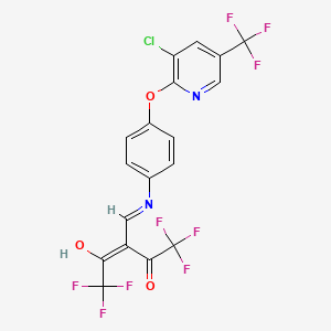 molecular formula C18H8ClF9N2O3 B2599210 3-{[(4-{[3-Chloro-5-(trifluoromethyl)pyridin-2-yl]oxy}phenyl)amino]methylidene}-1,1,1,5,5,5-hexafluoropentane-2,4-dione CAS No. 339099-76-2
