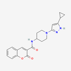 molecular formula C21H22N4O3 B2599248 N-(1-(5-cyclopropyl-1H-pyrazol-3-yl)piperidin-4-yl)-2-oxo-2H-chromene-3-carboxamide CAS No. 2034210-25-6