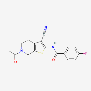 molecular formula C17H14FN3O2S B2599249 N-{6-acetyl-3-cyano-4H,5H,6H,7H-thieno[2,3-c]pyridin-2-yl}-4-fluorobenzamide CAS No. 920451-14-5