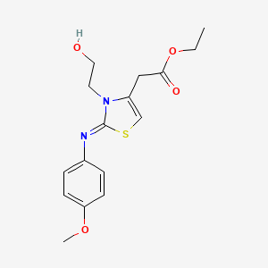 molecular formula C16H20N2O4S B2599319 ethyl 2-[(2Z)-3-(2-hydroxyethyl)-2-[(4-methoxyphenyl)imino]-2,3-dihydro-1,3-thiazol-4-yl]acetate CAS No. 517903-83-2