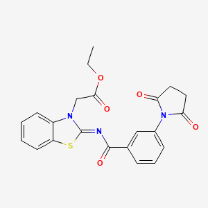 molecular formula C22H19N3O5S B2599326 ethyl 2-[(2Z)-2-{[3-(2,5-dioxopyrrolidin-1-yl)benzoyl]imino}-2,3-dihydro-1,3-benzothiazol-3-yl]acetate CAS No. 865247-00-3