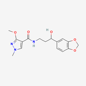 molecular formula C16H19N3O5 B2599387 N-(3-(benzo[d][1,3]dioxol-5-yl)-3-hydroxypropyl)-3-methoxy-1-methyl-1H-pyrazole-4-carboxamide CAS No. 1421489-96-4