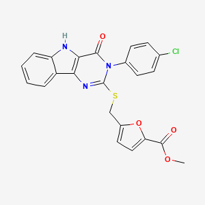 molecular formula C23H16ClN3O4S B2599421 methyl 5-(((3-(4-chlorophenyl)-4-oxo-4,5-dihydro-3H-pyrimido[5,4-b]indol-2-yl)thio)methyl)furan-2-carboxylate CAS No. 536715-44-3