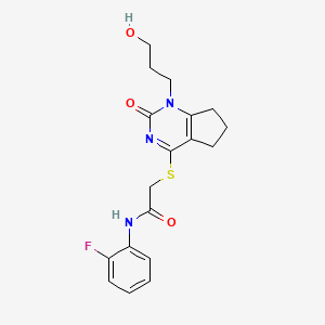 N-(2-fluorophenyl)-2-((1-(3-hydroxypropyl)-2-oxo-2,5,6,7-tetrahydro-1H-cyclopenta[d]pyrimidin-4-yl)thio)acetamide