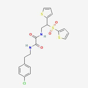 molecular formula C20H19ClN2O4S3 B2599499 N'-[2-(4-chlorophenyl)ethyl]-N-[2-(thiophen-2-yl)-2-(thiophene-2-sulfonyl)ethyl]ethanediamide CAS No. 896334-93-3