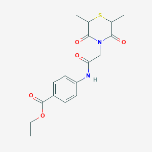 molecular formula C17H20N2O5S B2599536 ethyl 4-[2-(2,6-dimethyl-3,5-dioxothiomorpholin-4-yl)acetamido]benzoate CAS No. 868215-23-0