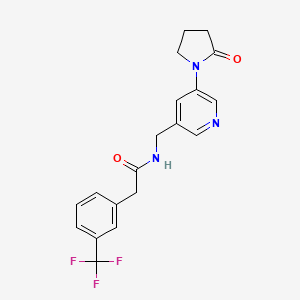 molecular formula C19H18F3N3O2 B2599726 N-{[5-(2-oxopyrrolidin-1-yl)pyridin-3-yl]methyl}-2-[3-(trifluoromethyl)phenyl]acetamide CAS No. 2034299-45-9