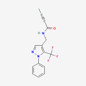 molecular formula C15H12F3N3O B2599763 N-[[1-Phenyl-5-(trifluoromethyl)pyrazol-4-yl]methyl]but-2-ynamide CAS No. 1935807-59-2