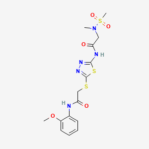 molecular formula C15H19N5O5S3 B2599948 N-[5-({[(2-methoxyphenyl)carbamoyl]methyl}sulfanyl)-1,3,4-thiadiazol-2-yl]-2-(N-methylmethanesulfonamido)acetamide CAS No. 1226446-36-1
