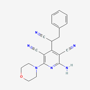 molecular formula C20H18N6O B2599998 2-Amino-4-(1-cyano-2-phenylethyl)-6-morpholin-4-ylpyridine-3,5-dicarbonitrile CAS No. 730956-83-9