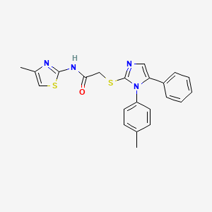 molecular formula C22H20N4OS2 B2600005 N-(4-methylthiazol-2-yl)-2-((5-phenyl-1-(p-tolyl)-1H-imidazol-2-yl)thio)acetamide CAS No. 1062221-21-9