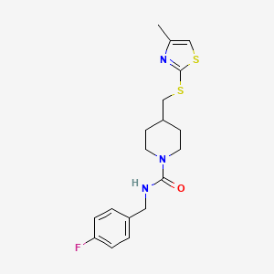 molecular formula C18H22FN3OS2 B2600006 N-(4-fluorobenzyl)-4-(((4-methylthiazol-2-yl)thio)methyl)piperidine-1-carboxamide CAS No. 1428373-83-4