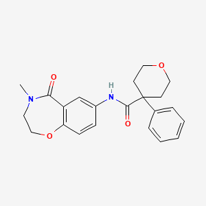 molecular formula C22H24N2O4 B2600037 N-(4-methyl-5-oxo-2,3,4,5-tetrahydro-1,4-benzoxazepin-7-yl)-4-phenyloxane-4-carboxamide CAS No. 1207004-36-1