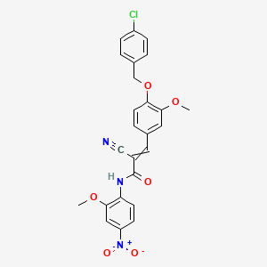 B2600079 3-{4-[(4-chlorophenyl)methoxy]-3-methoxyphenyl}-2-cyano-N-(2-methoxy-4-nitrophenyl)prop-2-enamide CAS No. 380474-97-5