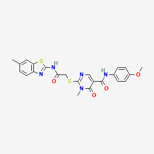 molecular formula C23H21N5O4S2 B2600082 N-(4-methoxyphenyl)-1-methyl-2-({[(6-methyl-1,3-benzothiazol-2-yl)carbamoyl]methyl}sulfanyl)-6-oxo-1,6-dihydropyrimidine-5-carboxamide CAS No. 894046-30-1