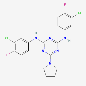 molecular formula C19H16Cl2F2N6 B2600115 N2,N4-bis(3-chloro-4-fluorophenyl)-6-(pyrrolidin-1-yl)-1,3,5-triazine-2,4-diamine CAS No. 898623-24-0
