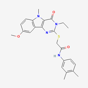 molecular formula C24H26N4O3S B2600164 N-(3,4-dimethylphenyl)-2-({3-ethyl-8-methoxy-5-methyl-4-oxo-3H,4H,5H-pyrimido[5,4-b]indol-2-yl}sulfanyl)acetamide CAS No. 1112399-60-6