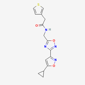 molecular formula C15H14N4O3S B2600229 N-((3-(5-cyclopropylisoxazol-3-yl)-1,2,4-oxadiazol-5-yl)methyl)-2-(thiophen-3-yl)acetamide CAS No. 1904303-82-7