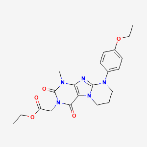 molecular formula C21H25N5O5 B2600248 ethyl 2-[9-(4-ethoxyphenyl)-1-methyl-2,4-dioxo-1H,2H,3H,4H,6H,7H,8H,9H-pyrimido[1,2-g]purin-3-yl]acetate CAS No. 844456-10-6