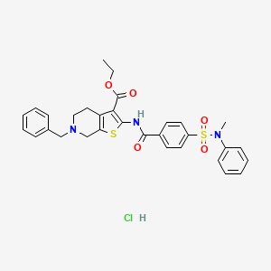 molecular formula C31H32ClN3O5S2 B2600469 ethyl 6-benzyl-2-(4-(N-methyl-N-phenylsulfamoyl)benzamido)-4,5,6,7-tetrahydrothieno[2,3-c]pyridine-3-carboxylate hydrochloride CAS No. 1216406-42-6