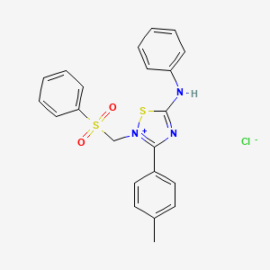 molecular formula C22H20ClN3O2S2 B2600475 5-(Phenylamino)-2-((phenylsulfonyl)methyl)-3-(p-tolyl)-1,2,4-thiadiazol-2-ium chloride CAS No. 311814-71-8