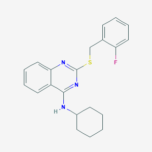 molecular formula C21H22FN3S B2600477 N-cyclohexyl-2-{[(2-fluorophenyl)methyl]sulfanyl}quinazolin-4-amine CAS No. 688355-14-8