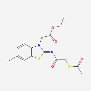 molecular formula C16H18N2O4S2 B2600481 ethyl 2-[(2Z)-2-{[2-(acetylsulfanyl)acetyl]imino}-6-methyl-2,3-dihydro-1,3-benzothiazol-3-yl]acetate CAS No. 905680-29-7