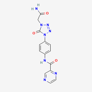 molecular formula C14H12N8O3 B2600483 N-(4-(4-(2-amino-2-oxoethyl)-5-oxo-4,5-dihydro-1H-tetrazol-1-yl)phenyl)pyrazine-2-carboxamide CAS No. 1396847-39-4