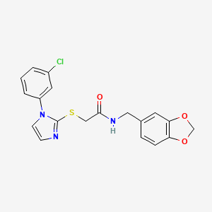 molecular formula C19H16ClN3O3S B2600501 N-[(2H-1,3-benzodioxol-5-yl)methyl]-2-{[1-(3-chlorophenyl)-1H-imidazol-2-yl]sulfanyl}acetamide CAS No. 851079-19-1