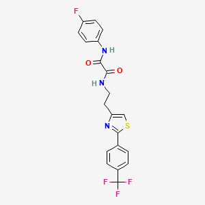 molecular formula C20H15F4N3O2S B2600513 N1-(4-fluorophenyl)-N2-(2-(2-(4-(trifluoromethyl)phenyl)thiazol-4-yl)ethyl)oxalamide CAS No. 897453-22-4