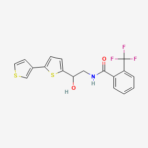 molecular formula C18H14F3NO2S2 B2600553 N-(2-([2,3'-bithiophen]-5-yl)-2-hydroxyethyl)-2-(trifluoromethyl)benzamide CAS No. 2309344-60-1