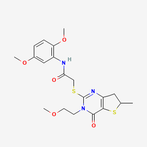 molecular formula C20H25N3O5S2 B2600643 N-(2,5-dimethoxyphenyl)-2-{[3-(2-methoxyethyl)-6-methyl-4-oxo-3H,4H,6H,7H-thieno[3,2-d]pyrimidin-2-yl]sulfanyl}acetamide CAS No. 851410-37-2