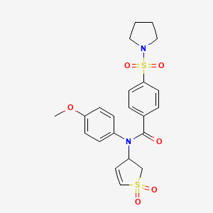 molecular formula C22H24N2O6S2 B2600700 N-(1,1-dioxido-2,3-dihydrothiophen-3-yl)-N-(4-methoxyphenyl)-4-(pyrrolidin-1-ylsulfonyl)benzamide CAS No. 863023-09-0