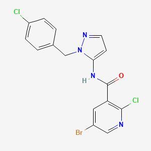 molecular formula C16H11BrCl2N4O B2600749 5-bromo-2-chloro-N-{1-[(4-chlorophenyl)methyl]-1H-pyrazol-5-yl}pyridine-3-carboxamide CAS No. 1375191-97-1