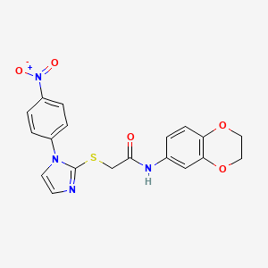 molecular formula C19H16N4O5S B2600804 N-(2,3-dihydro-1,4-benzodioxin-6-yl)-2-{[1-(4-nitrophenyl)-1H-imidazol-2-yl]sulfanyl}acetamide CAS No. 851079-53-3