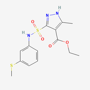 molecular formula C14H17N3O4S2 B2600883 ethyl 3-methyl-5-(N-(3-(methylthio)phenyl)sulfamoyl)-1H-pyrazole-4-carboxylate CAS No. 1301766-49-3